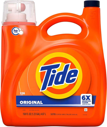 Tide Liquid Laundry Detergent, Original Scent, 126 Loads, 158 fl oz, Boosted Clean even in cold water, laundry soap, concentrated liquid detergent