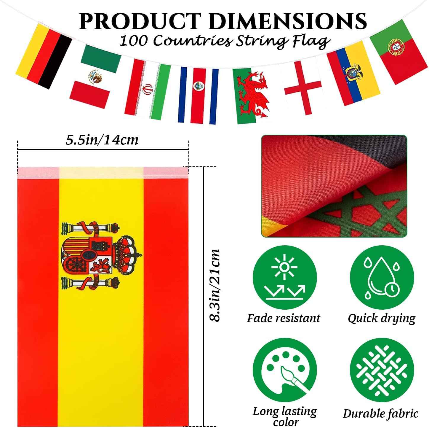 100 Countries String Flag Banner Set- 82Ft International World Flags Bunting Durable Mini Polyester Flags for Party Decorations, Classroom, Sports Events, Olympics, World Cup & Cultural Festival Decor