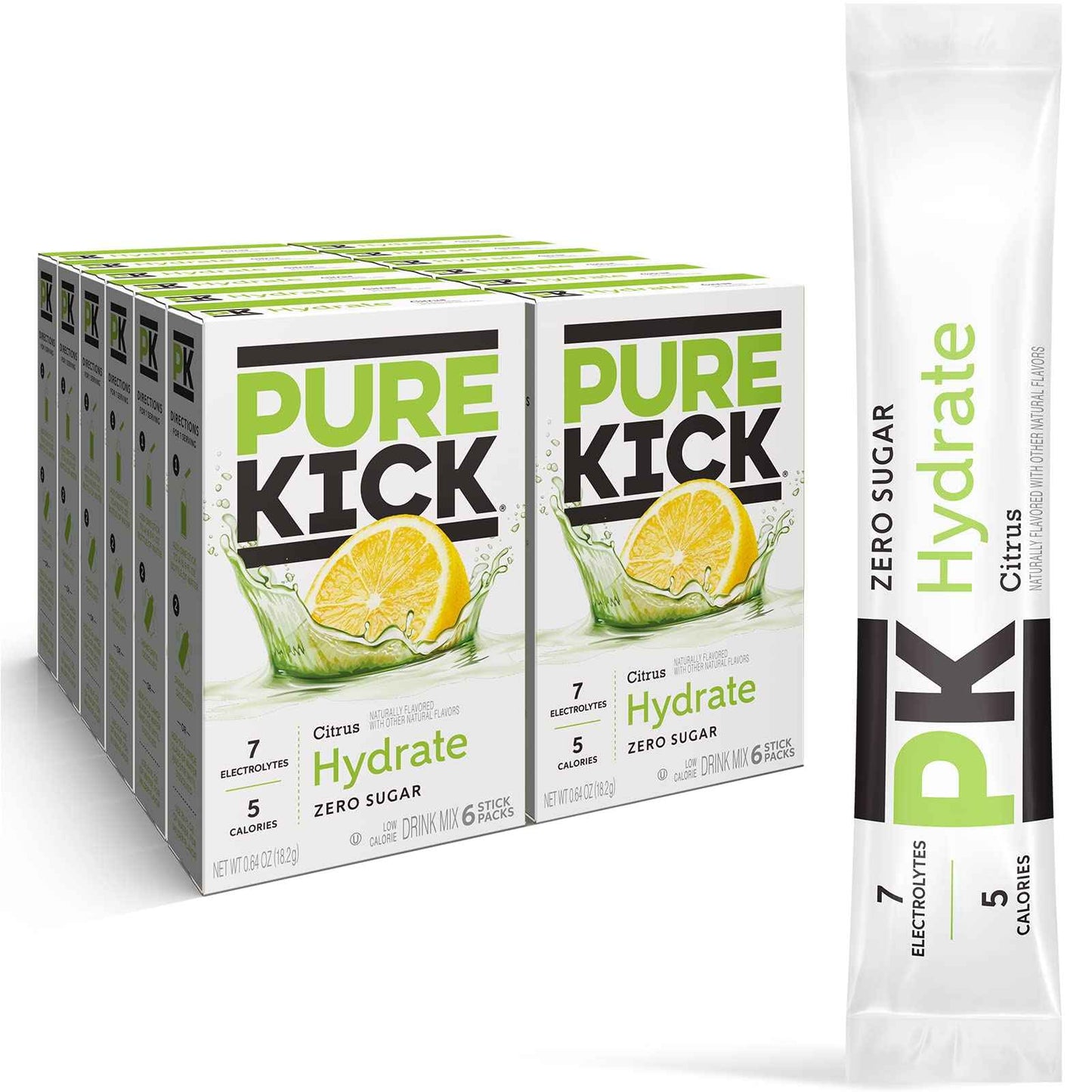 Pure Kick Hydration Singles To Go Drink Mix, Includes 12 Boxes with 6 Packets in each Box, 72 Total Packets