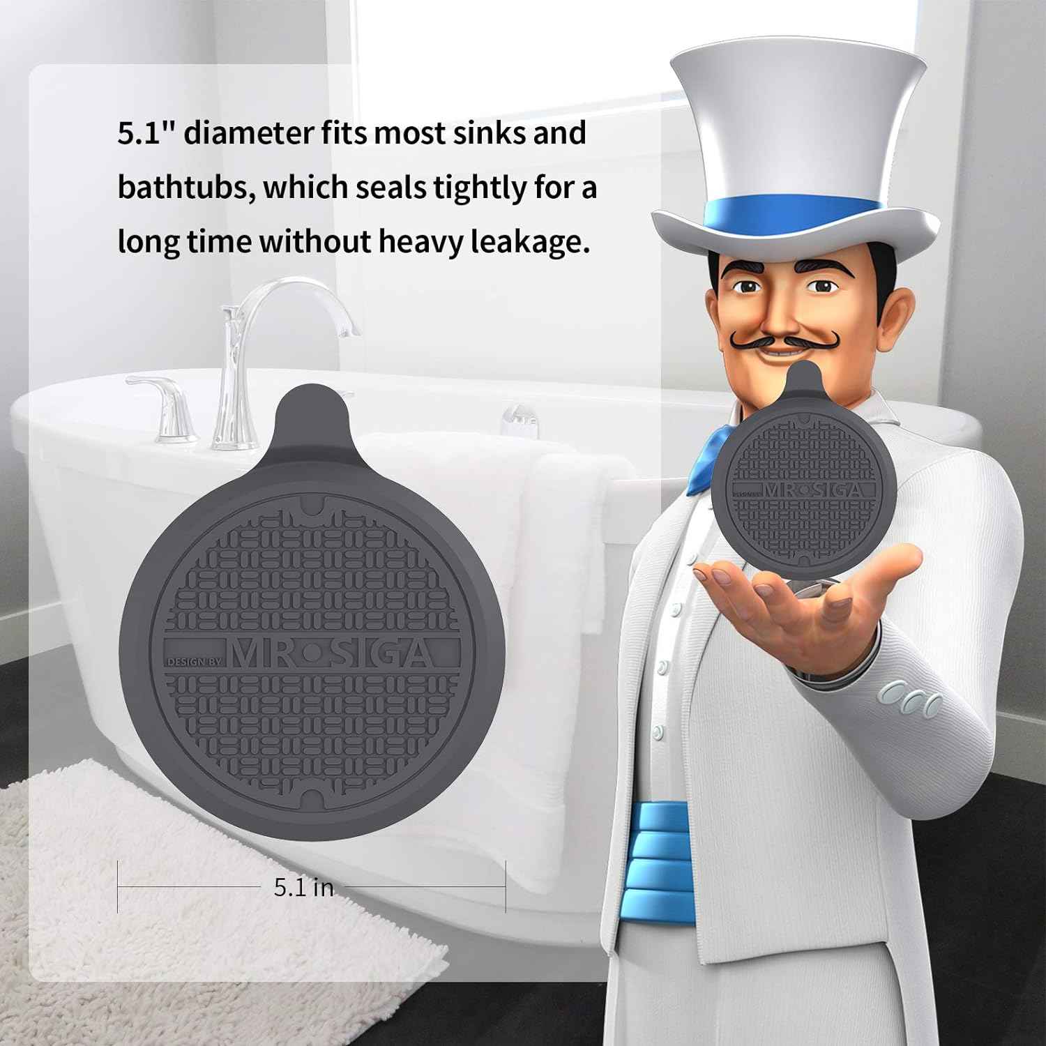 MR.SIGA Silicone Bathtub Stopper, Drain Stopper for Shower, Sink, 5.1" Diameter