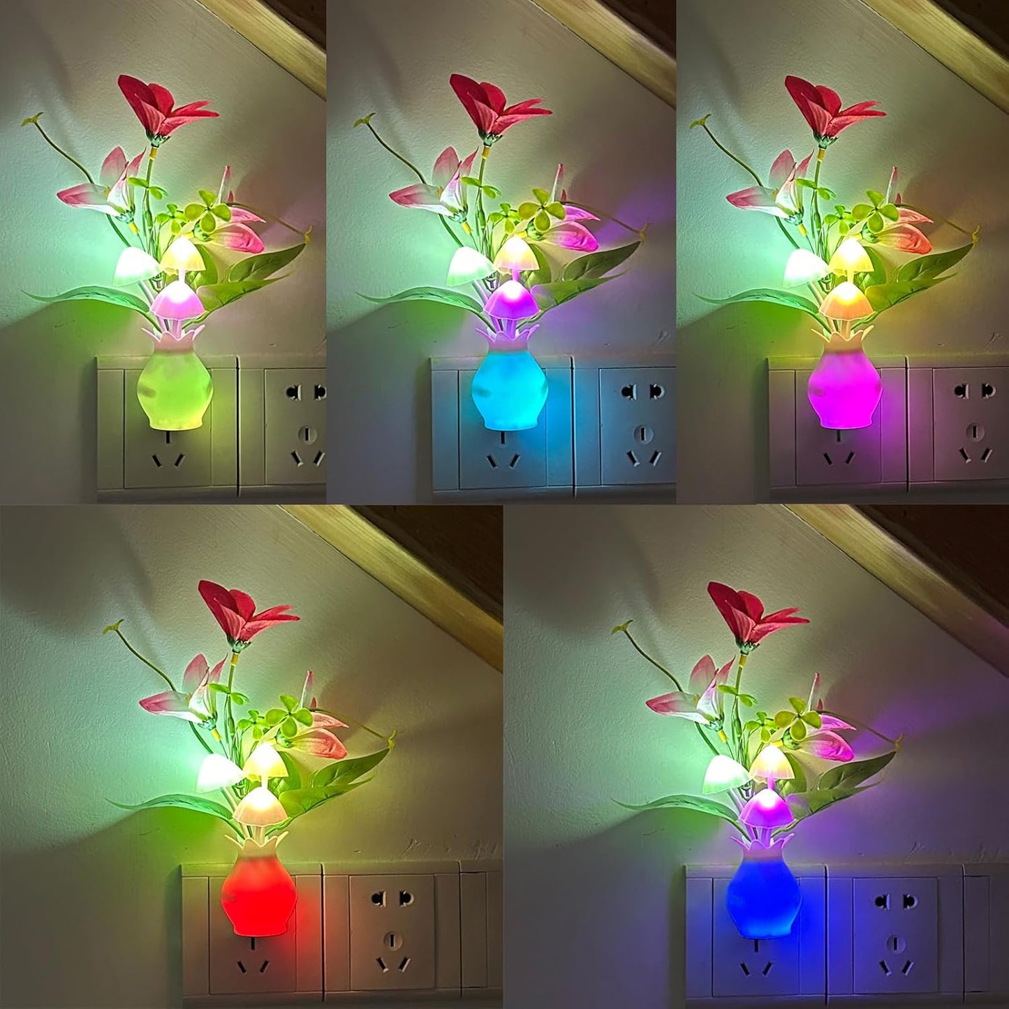 Plug-in_Night_Light_with_Auto_Light_Sensor,_RGB_LED_Mushroom_Night_Light_Wall_Based_Flower_Lamp_1W_Energy_Efficient_Nursery_Nightlight_for_Kids_Room,_Bedroom,_Nursery,_Lounge,_Hallway_and_Stairs