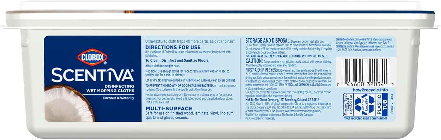Clorox Scentiva Disinfecting Wet Mop Pad, Disposable Mop Heads