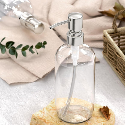 AmazerBath_Soap_Dispenser,_2_Pack_Glass_Soap_Dispenser_with_Pump_Stainless_Steel,_17_Oz_Hand_Soap_Bottles_Bathroom_Kitchen,_Clear