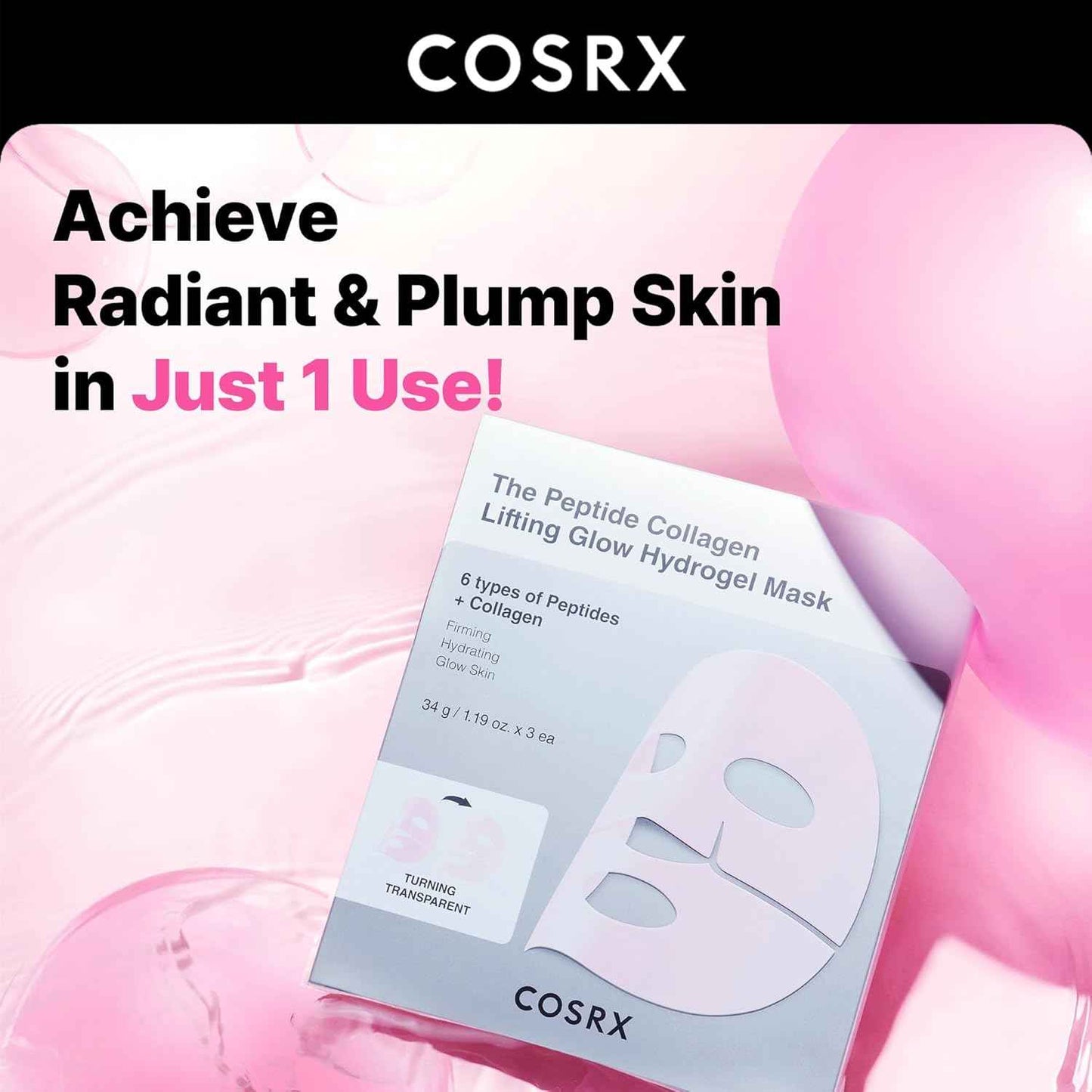 COSRX Pink Collagen Lifting Glow Hydrogel Face Masks Skincare, Collagen Face Mask, Travel Essentials, Overnight Face Mask, Korean SkinCare