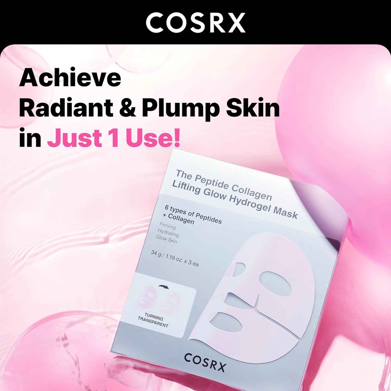 COSRX Pink Collagen Lifting Glow Hydrogel Face Masks Skincare, Collagen Face Mask, Travel Essentials, Overnight Face Mask, Korean SkinCare