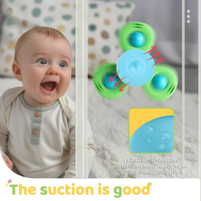 ALASOU 3PCS Suction Cup Spinner Toys for 1 2 Year Old Boy Girl Birthday Gift|Spinning Top Baby Bath Toy for Kids Ages 1-3|Sensory Airplane Travel Toy Easter Basket Stuffers for Toddlers Infant