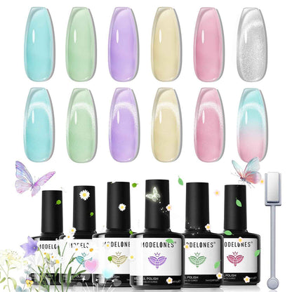 modelones Cat Eye Magnet Set, Heart French Cateye Gel Polish Nail Tools Kit Dual-Head 3 IN One Magnets Pen Heart Round Square Flower Glassy Moon Multi Effect Nail Art Designs Home DIY Salon Use