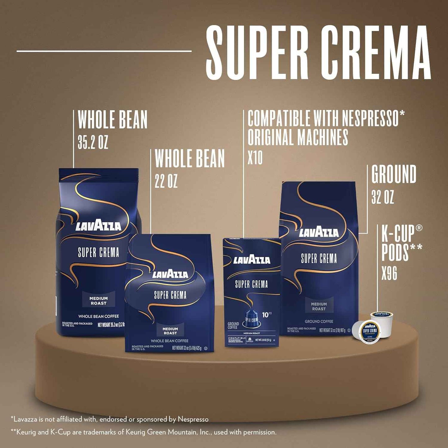 Lavazza Super Crema Ground Coffee, Medium Roast, Arabica and Robusta Blend, 32 oz Bag