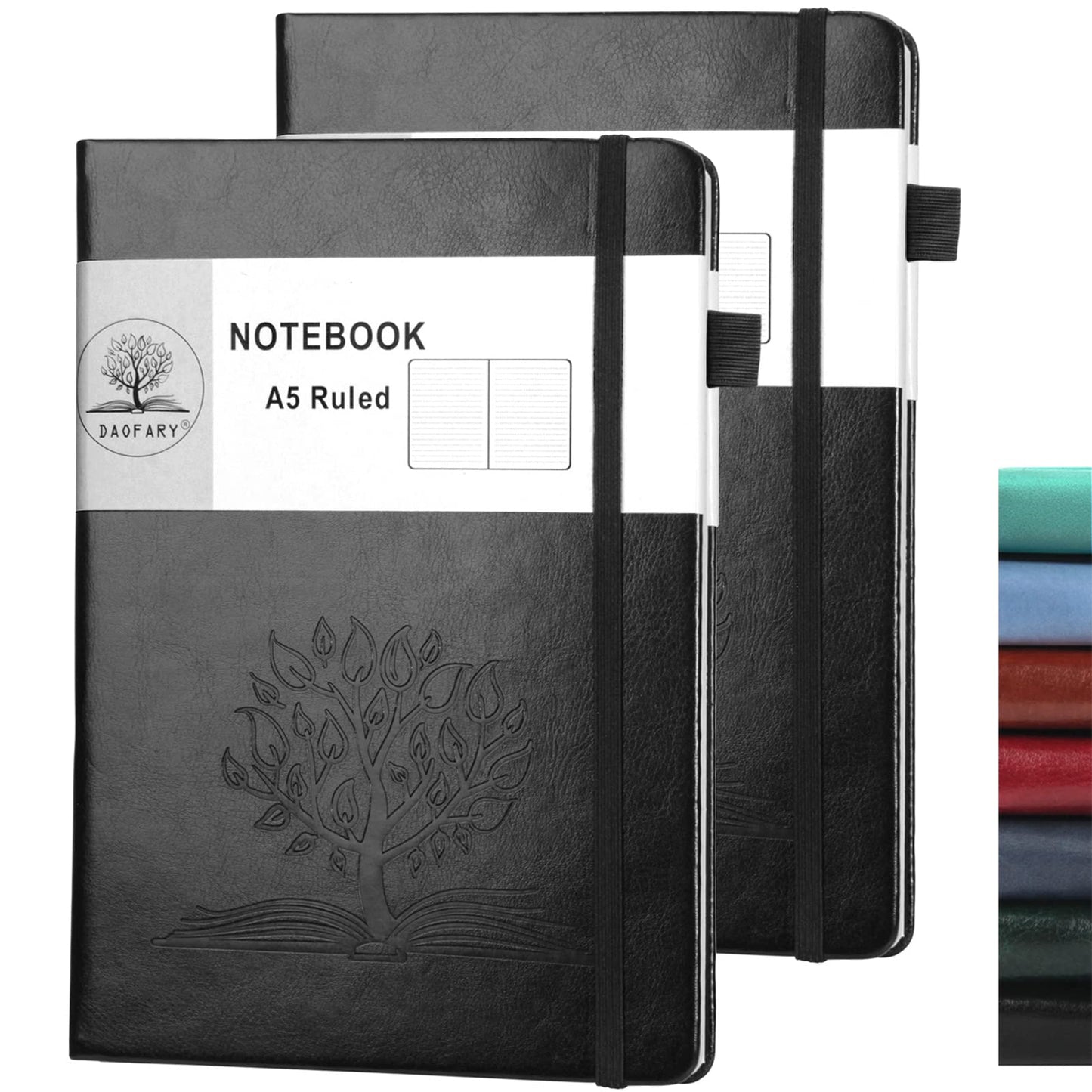 Daofary 2Pack Lined Journal Notebook with Pen Holder—A5 Leather Journal Notebooks with 160 Pages 100gsm Thick Paper, Writing Hardcover Notebook for Work Woman Men 8.4 x 5.7 in