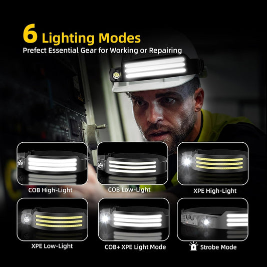 2PCS_Headlamp_Rechargeable,_Motion_Sensor_230°_COB_Head_Lamp,_Headlights_for_Forehead,_Hard_hat_Light_for_Adults,_LED_Headband_Flashlight_for_Work,_Hiking,_Running,_Camping_Essentials_Gear