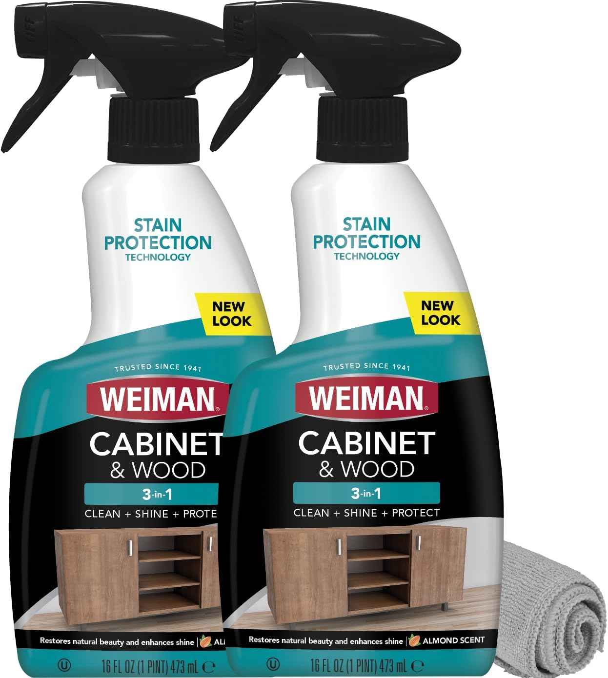 Weiman Cabinet and Wood Cleaner, Shine, Clean and Protect Spray - For Wood Cabinets, Furniture, Tables, Baseboards, Trim