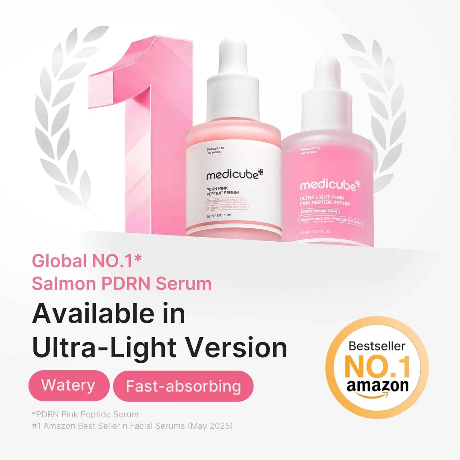 medicube PDRN Pink Peptide Serum | Hydrating Serum with Hyaluronic Acid | Fast-Absorbing Glow Care for Skin Clarity | Korean Skincare