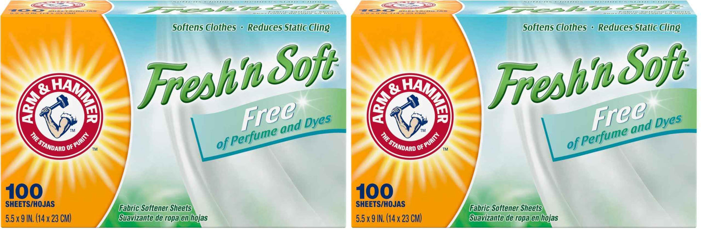Arm & Hammer Fabric Softener Sheets, Free of Perfumes and Dyes, 100 ct