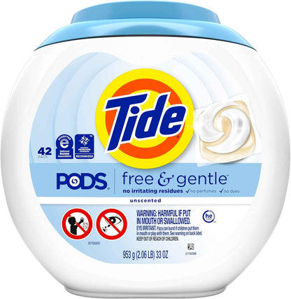 Tide Pods Free & Gentle Laundry Detergent Soap Pacs, Tide Pods Laundry Detergent (Packaging May Vary)