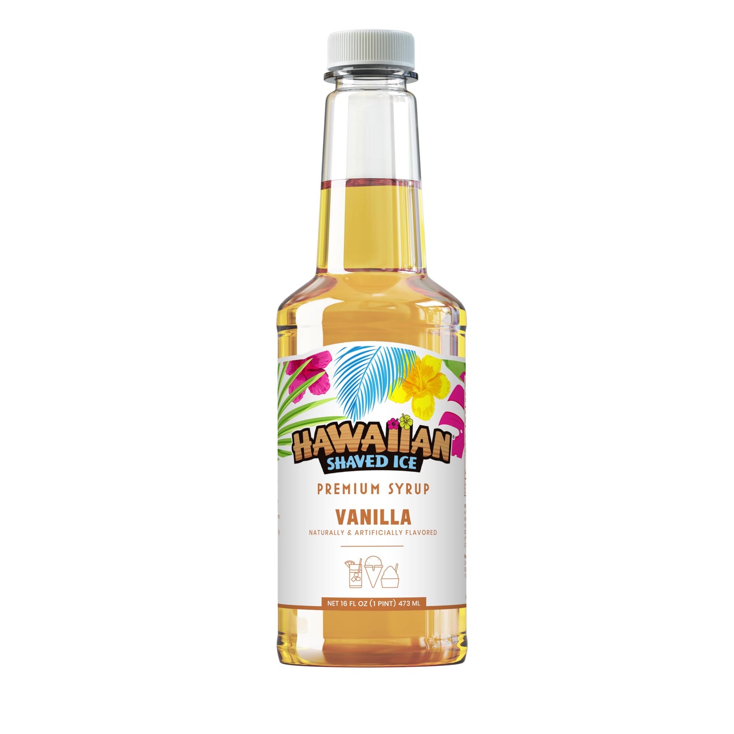 Hawaiian Shaved Ice Vanilla Syrup - Nut Soy Dairy Free - Flavor Fluffy &amp;amp; Crunchy Snow Cones - Shelf Stable - Makes 8 Servings - 16 ounces