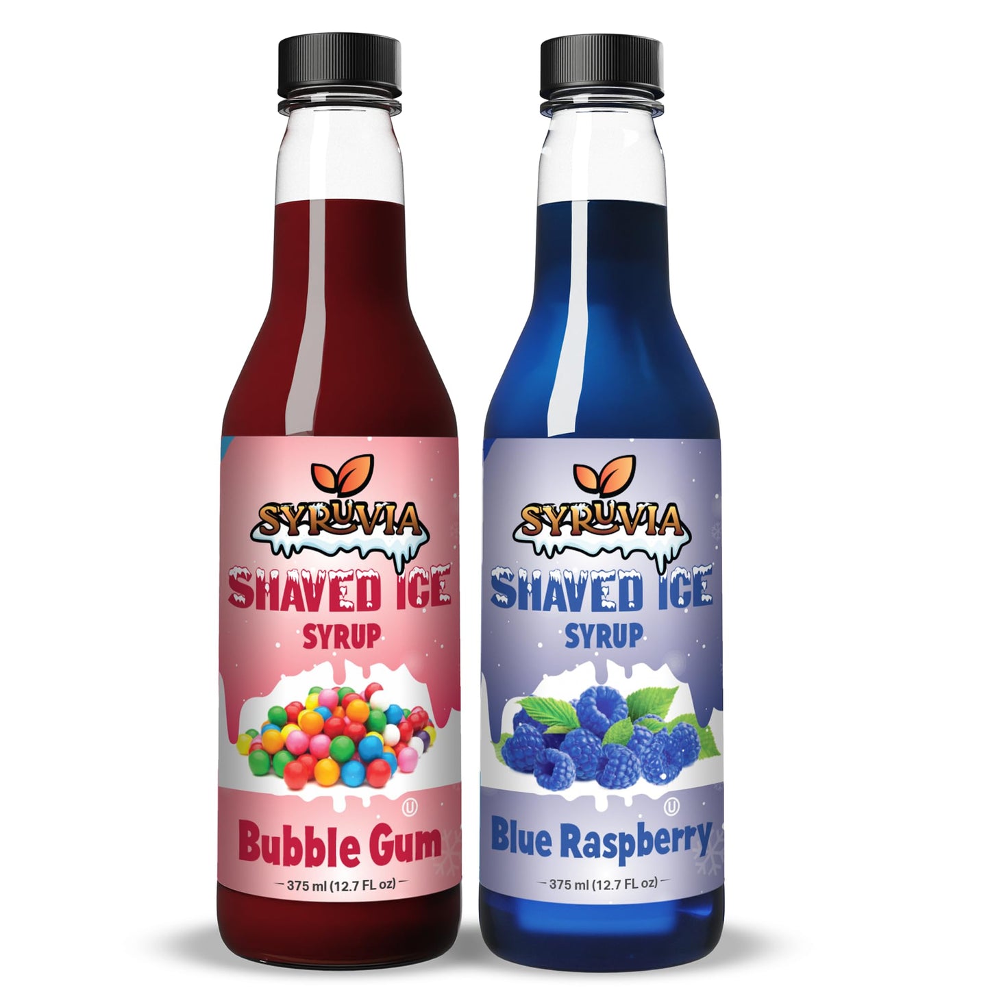 Syruvia Snow Cone Syrup 12.7oz - Blue Raspberry &amp;amp; Bubble Gum Syrup For Shaved Ice, Snow Cones, Slushies, Italian Soda and Popsicles. Kosher, Dairy-Free.