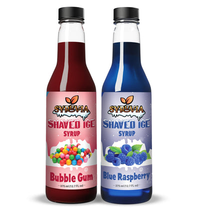Syruvia Snow Cone Syrup 12.7oz - Blue Raspberry &amp;amp; Bubble Gum Syrup For Shaved Ice, Snow Cones, Slushies, Italian Soda and Popsicles. Kosher, Dairy-Free.