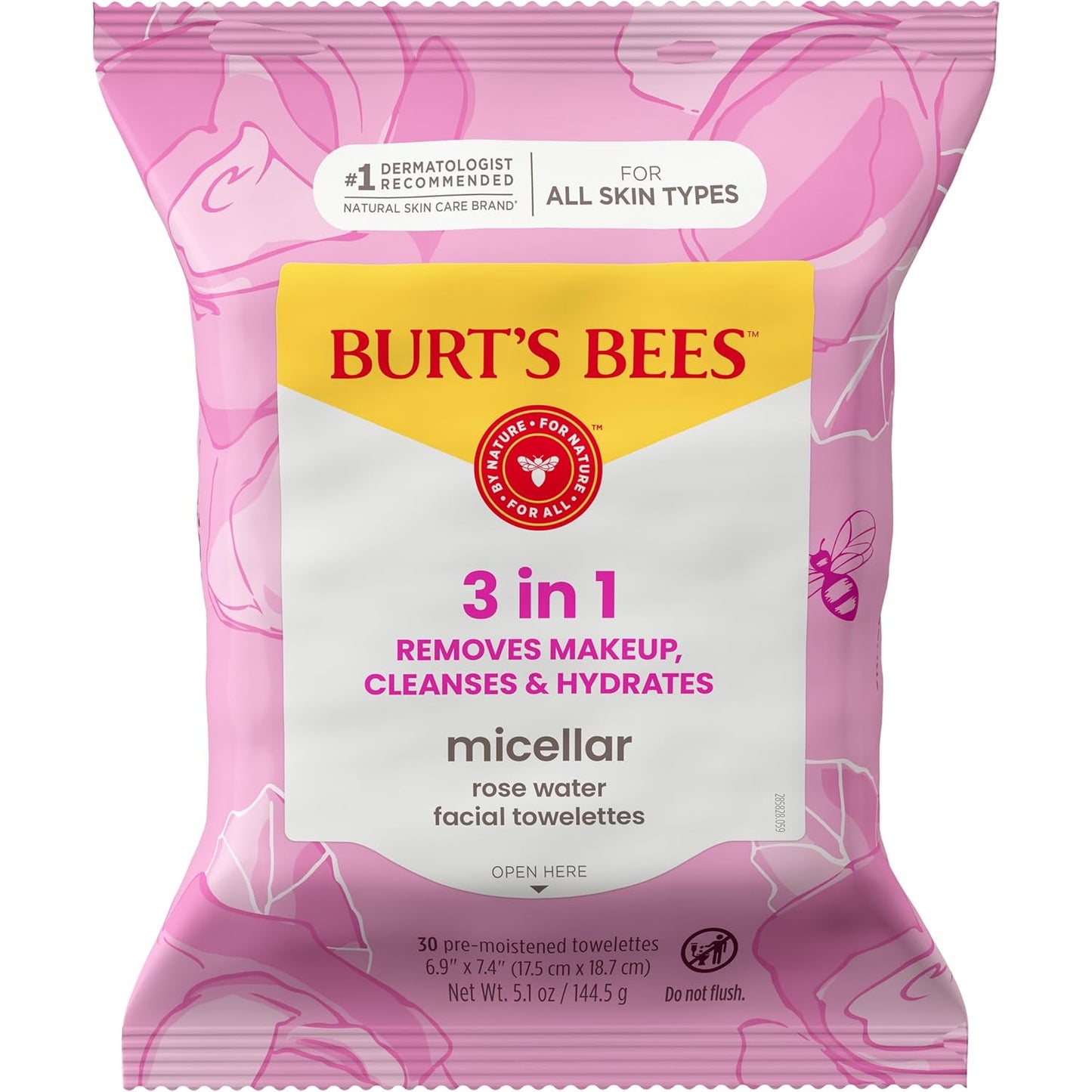 Burts_Bees_Micellar_Rose_Water_Facial_Towelettes,_100%_Plant_Based_Cloth;_99%_Natural_Origin;_Remove_Makeup,_Cleanse,_Hydrate;_No_Greasy,_Oily_Residue;_All_Skin_Types;_30_Ct,_Pack_of_3_(Pack_May_Vary)