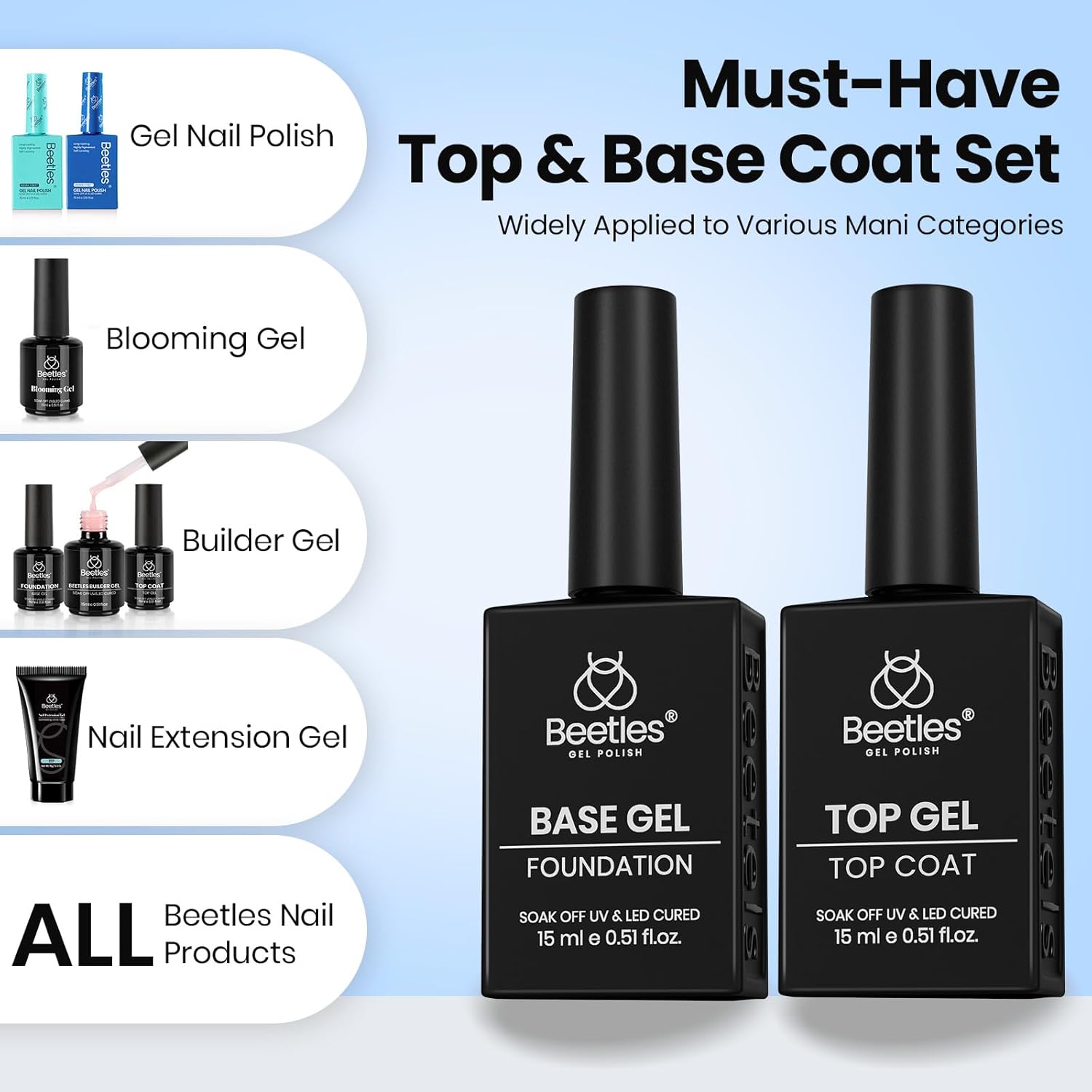Beetles_No_Wipe_Gel_Top_Coat_and_Base_Coat_Set_for_Gel_Nail_Polish_-_2Pcs_15ml_Super_Shiny_and_Long_Lasting_Soak_Off_UV/LED_Lamp_Nail_Art_Design_Gift