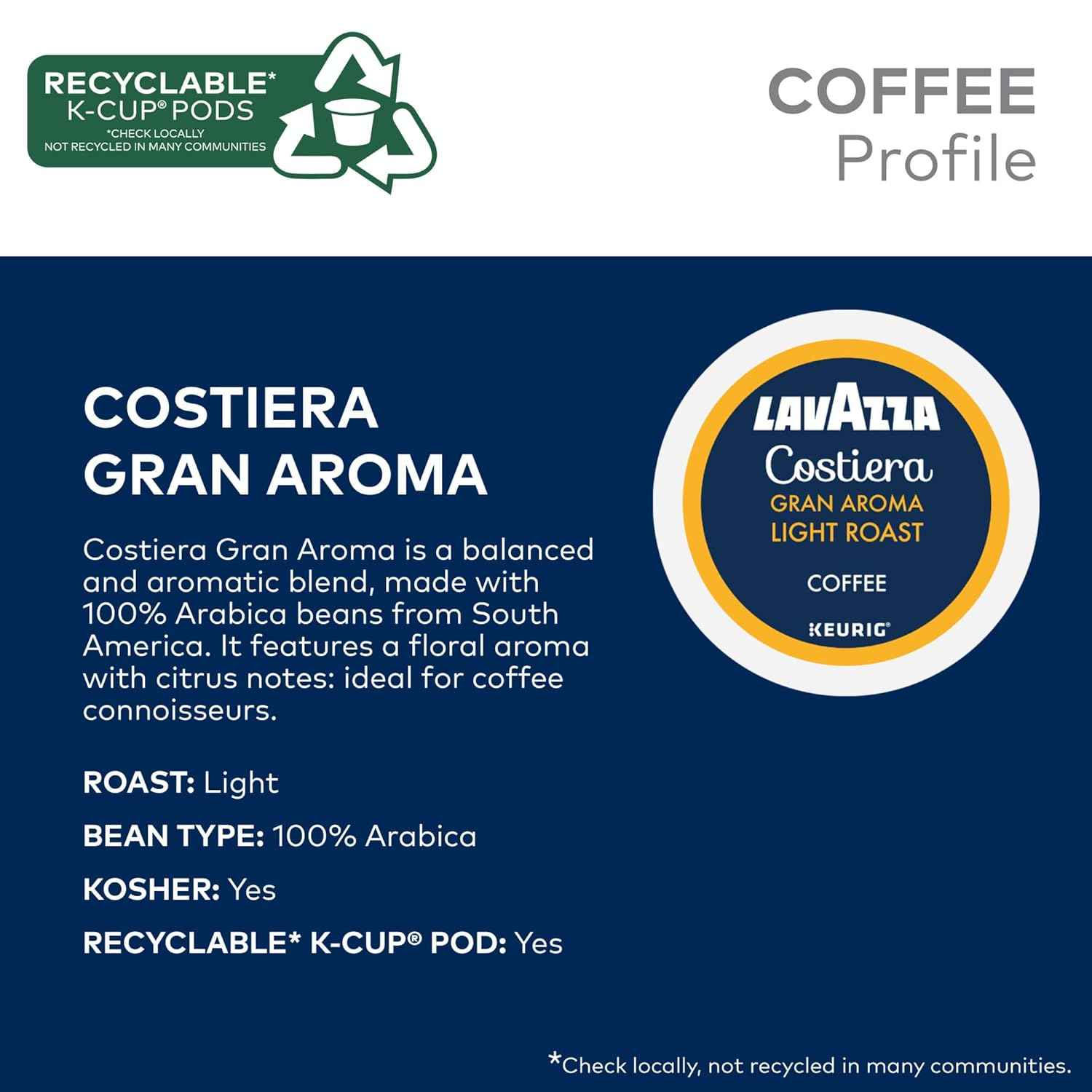 Lavazza Costiera Gran Aroma, Single-Serve Keurig K-Cup Pods, Light Roast Coffee