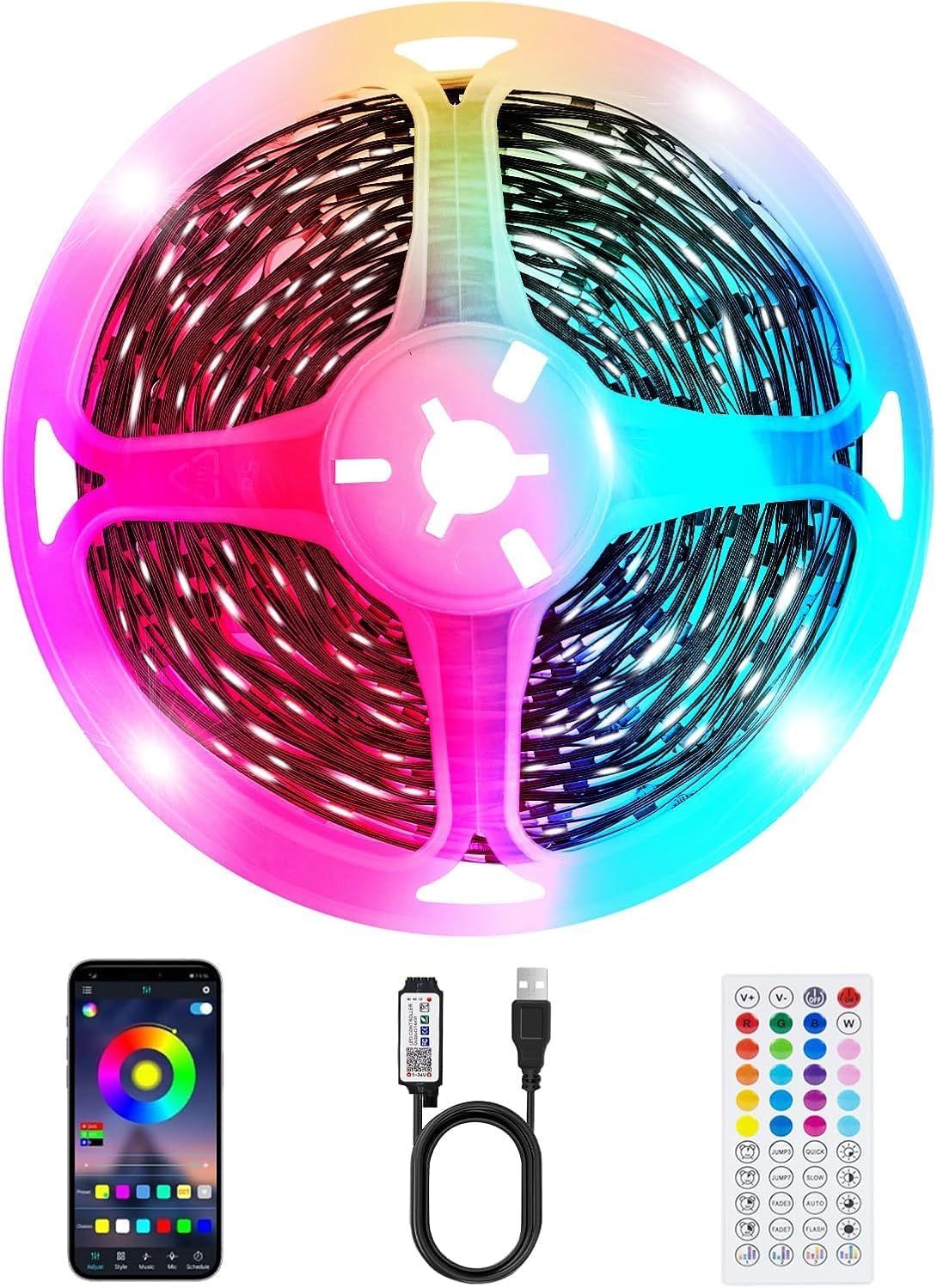 TV_LED_Strip,_3.28ft/6.56ft/9.84ft/13.2ft/16.4ft/32.8ft/50ft/65ft_Smart_RGB_LED_Lights_for_TVs,_Music_Sync_Bluetooth_App_&_Remote_Control,_USB-Powered_for_Gaming,_Bedroom,_PC,_Home_Theater