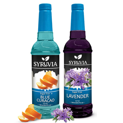 Syruvia Sugar-Free Fruit Flavors Variety Pack Blue Curacao &amp;amp; Lavender Syrup - 0 Calorie - for Tea, Italian Sodas, Beverages, Desserts, Ice Cream, Cocktails &amp;amp; Mocktails, Kosher, 25.4 fl oz. (2-Pack)