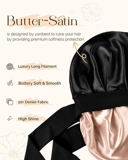 YANIBEST Adjustable Double Layer Satin Bonnet, Silk Hair Bonnet for Sleeping with Elastic Tie Curly Natural Hair Reduce frizz