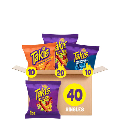 Takis 40 pc / 1 oz Multipack -Flavored Extreme Spicy Rolled Tortilla Chips - Individual Bags, Perfect for Tailgates, Parties, Lunchboxes or Lunches