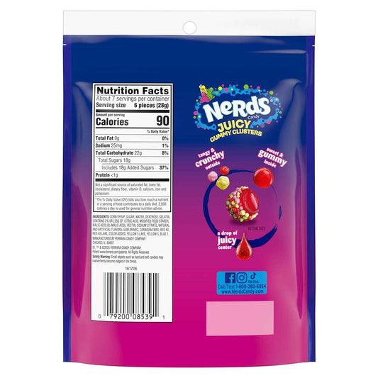 NERDS Juicy Gummy Clusters, Juicy and Gummy Candy, 1 Stand Up Bag, for Snacking and Sharing, 7.15 oz