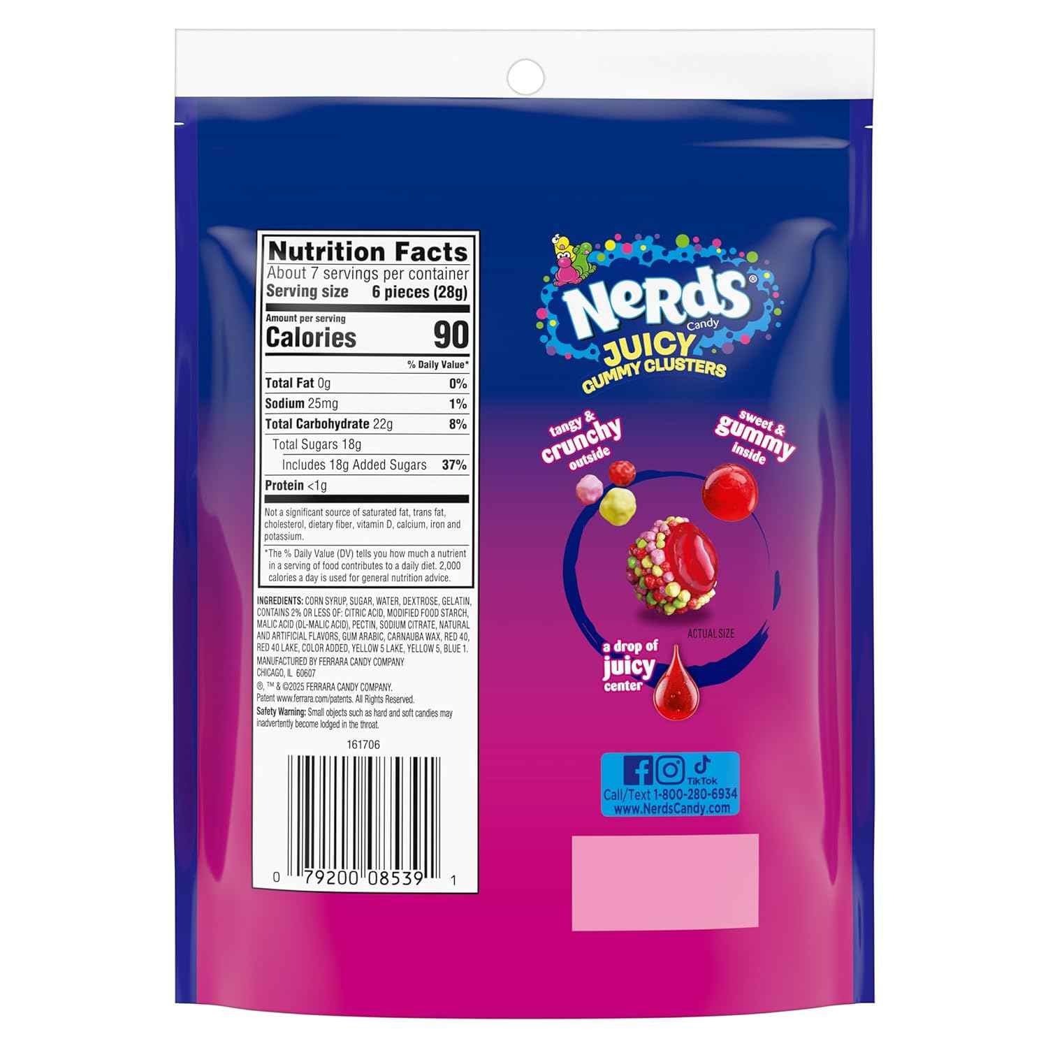 NERDS Juicy Gummy Clusters, Juicy and Gummy Candy, 1 Stand Up Bag, for Snacking and Sharing, 7.15 oz