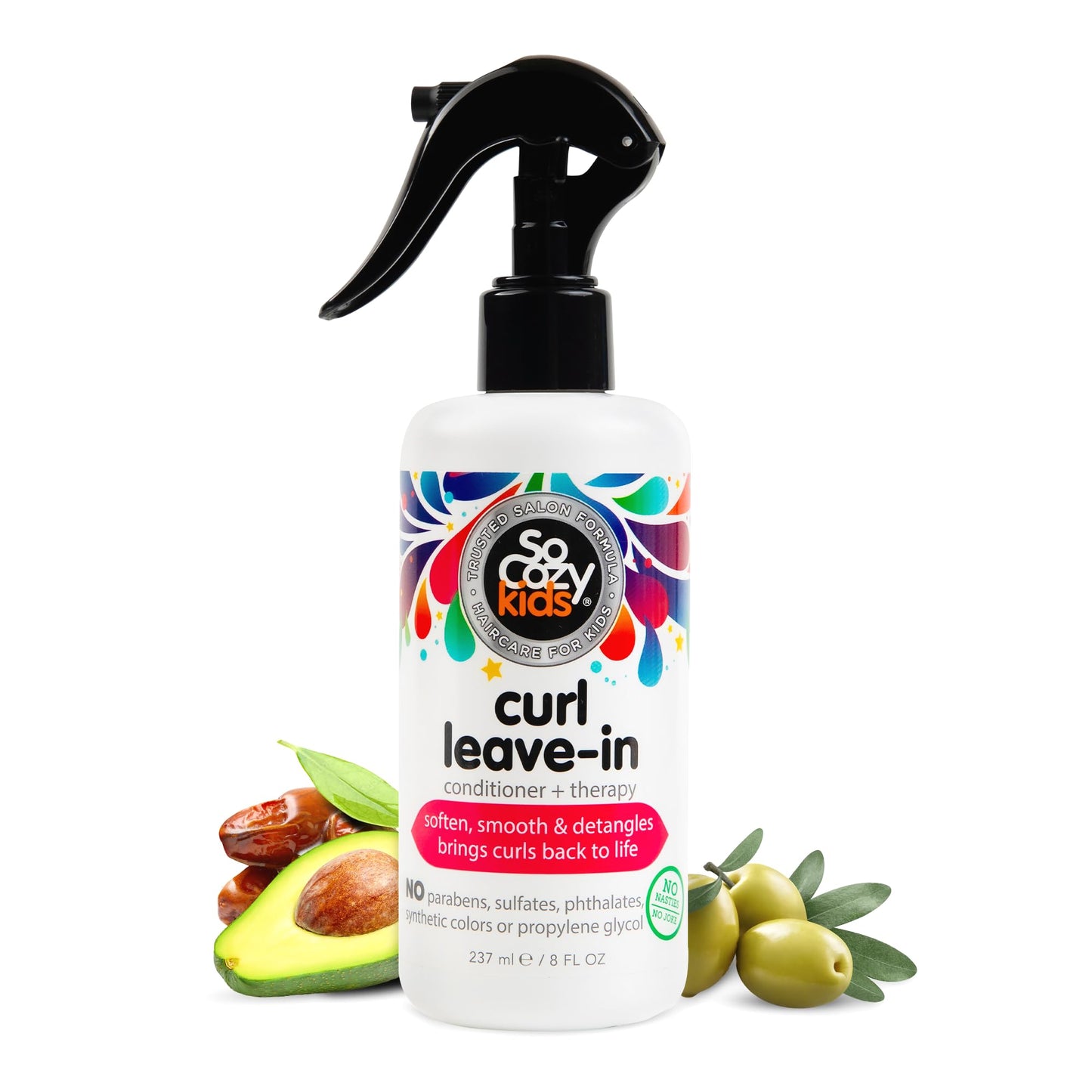 So Cozy Leave In Conditioner Spray (8 Fl Oz) Paraben-Free Detangler for Kids&amp;#39; Curly Hair, Deep Conditioner &amp;amp; Tangle-Free Curls, Gentle &amp;amp; Nourishing with Keratin, Vitamin B5, Olive Oil &amp;amp; Jojoba Oil