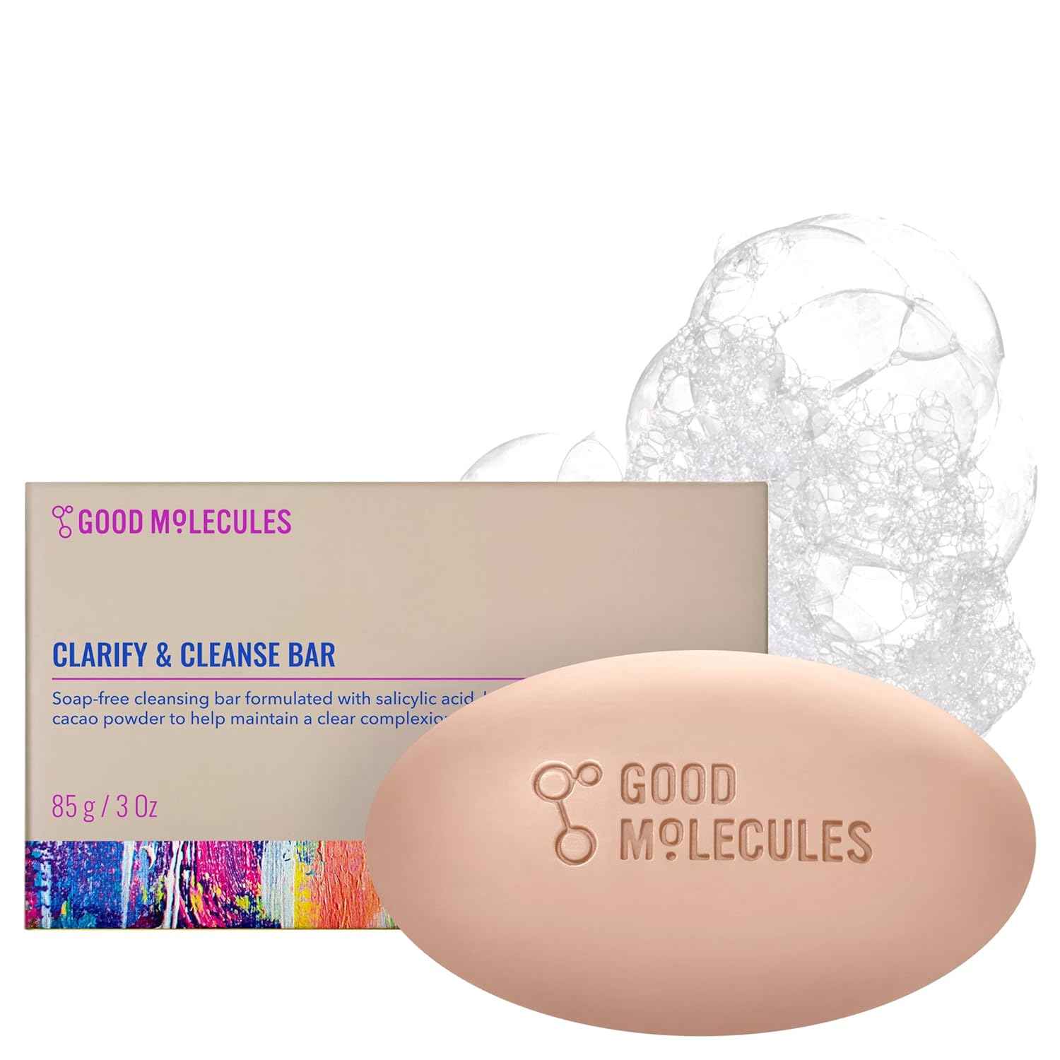 Good Molecules Clarify and Cleanse Bar - Soap Free Bar with Salicylic Acid, BHA for Skin Tone Balancing and Cleansing - Body and Facial Cleanser, Skin Care for Face