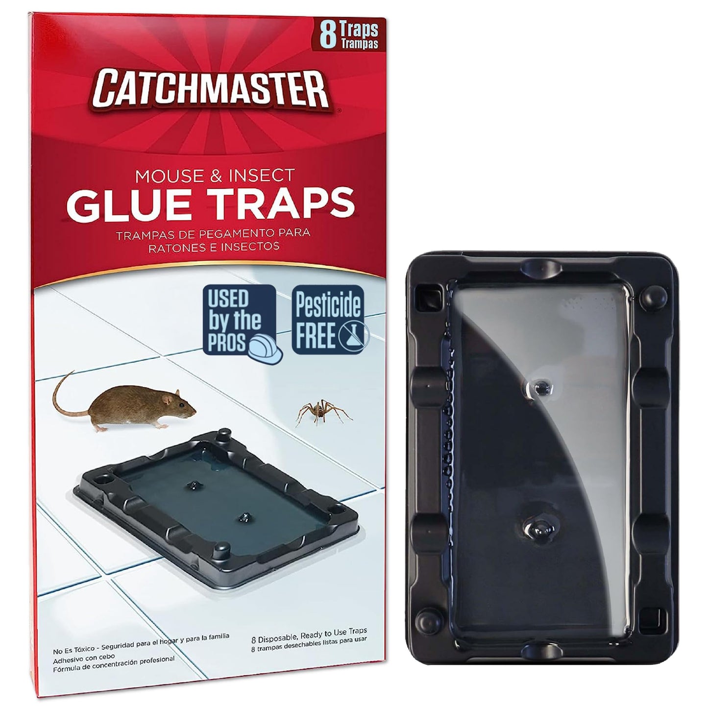 Catchmaster-8 Mouse &amp;amp; Insect Glue Traps, Heavy-Duty Pesticide-Free Sticky Mouse Traps Indoor for Home, Used by The PROs, Adhesive Rodent &amp;amp; Bug Catcher, Pest Control for House &amp;amp; Garage