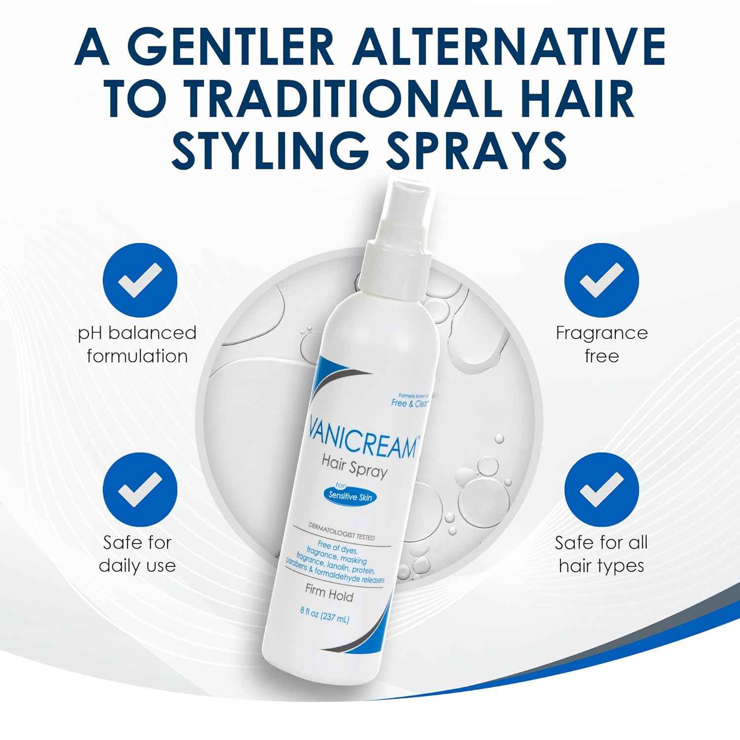 Vanicream Firm Hold Hairspray, Fragrance and Gluten Free, For Sensitive Skin, 8 Ounce, Packaging May Vary