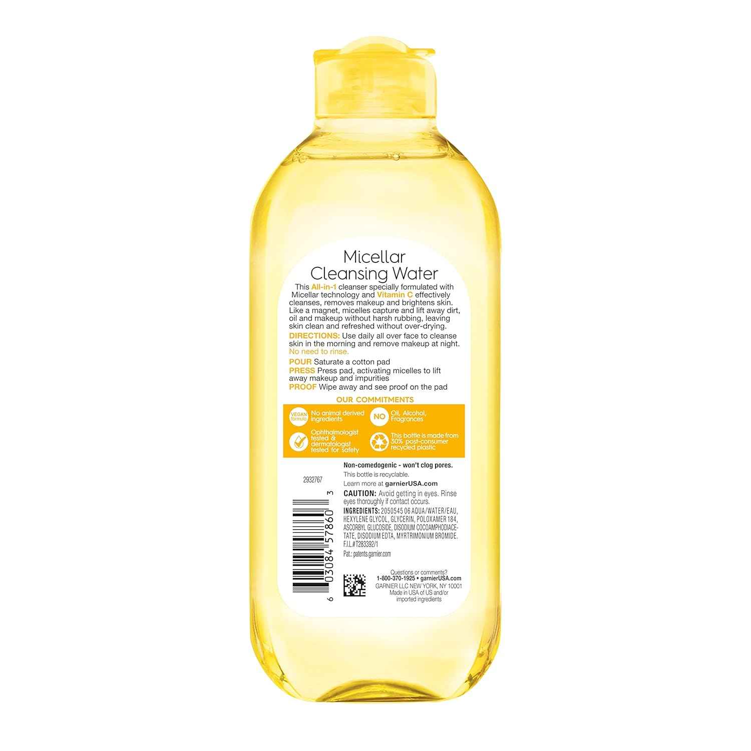 Garnier Micellar Water with Vitamin C, Facial Cleanser & Makeup Remover, Brightening & Hydrating, For All Skin Types, Vegan, Cruelty Free