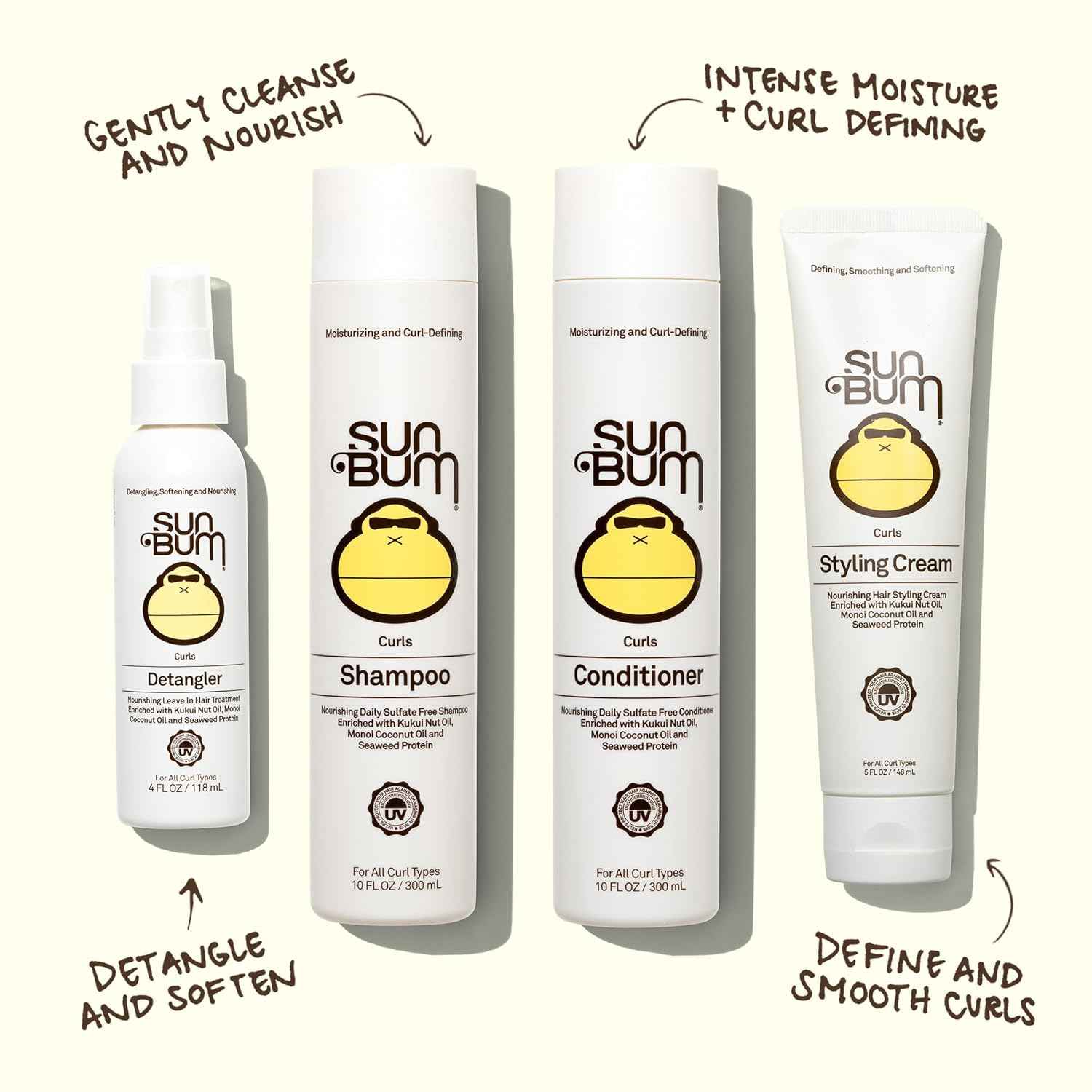Sun Bum Curls and Waves - Lightweight Formula for Wavy and Curly Hair - Nourishing Kukui Nut and Coconut Oil - Frizz Free finish - Vegan and Cruelty Free
