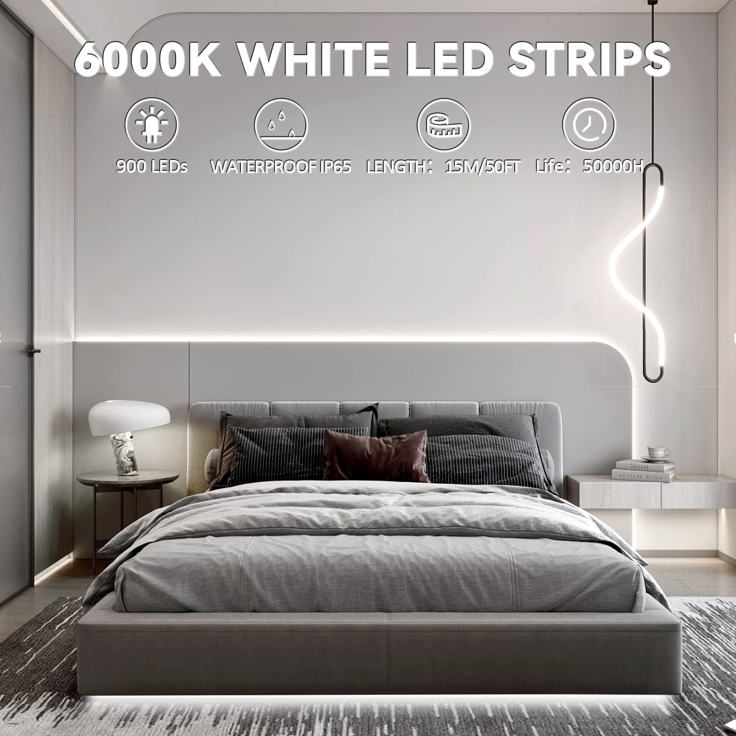 16.4FT/_49.2ft/50ft/65.6FT_Waterproof_LED_Strip_Lights,_IP44_Tape_Light,_15M_12V_Rope_Light_Strong_3M_Adhesive,_for_Home,Kitchen,_Patio,_Balcony,_Party,_Wedding,_Indoor_and_Outdoor_Decor