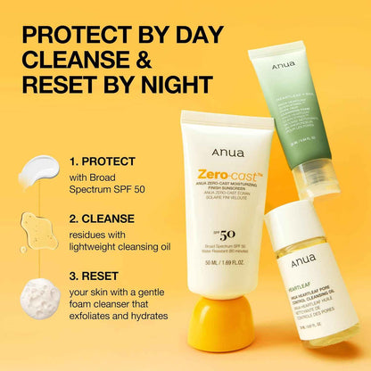 Anua Sun-Ready Travel Kit, Zero-Cast Sunscreen & Cleansing oil & Face Wash. Korean Sunscreen with Mini Size Double Cleansing routine ,Korean Skincare Set