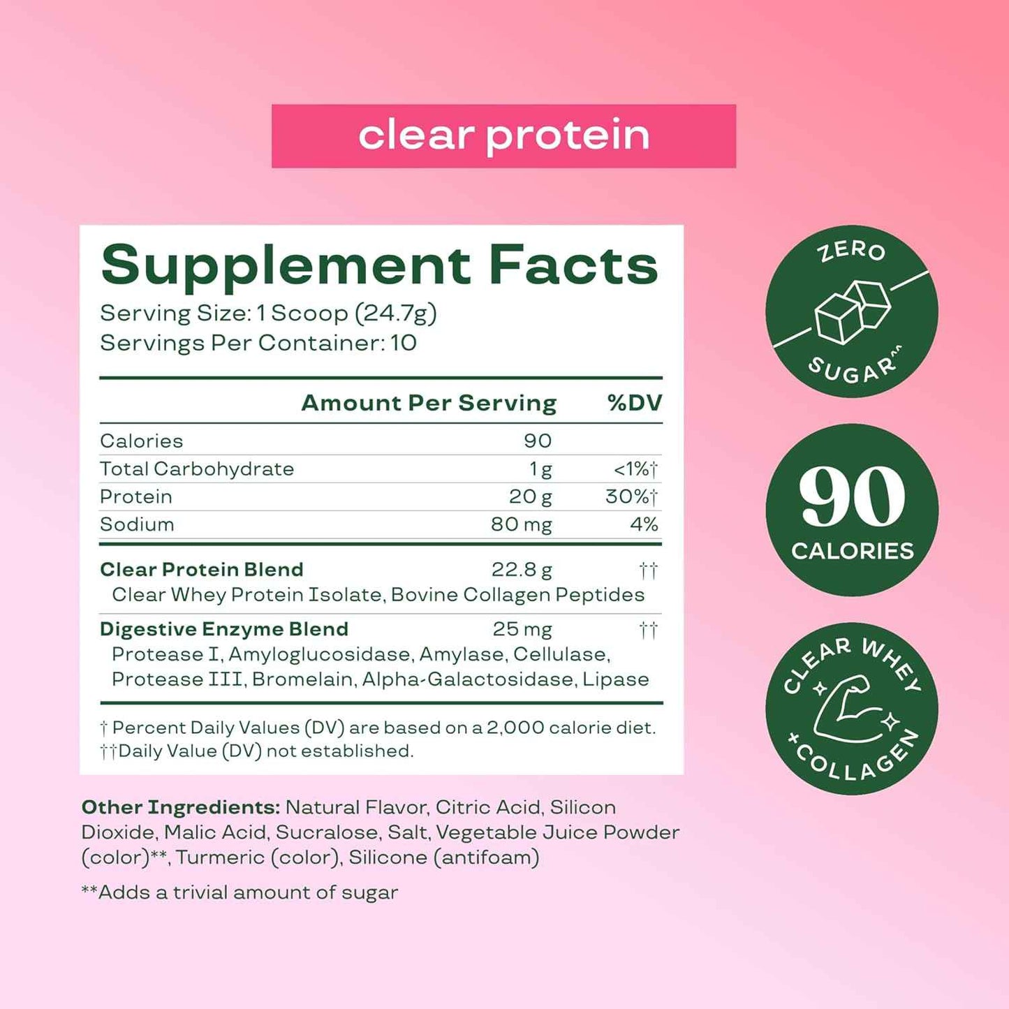 Bloom Clear Protein, Whey Protein Isolate with Collagen Peptides and Digestive Enzymes, 20g Protein, Sugar Free Post Workout Drink Mix, 90 Calories, 10 Servings