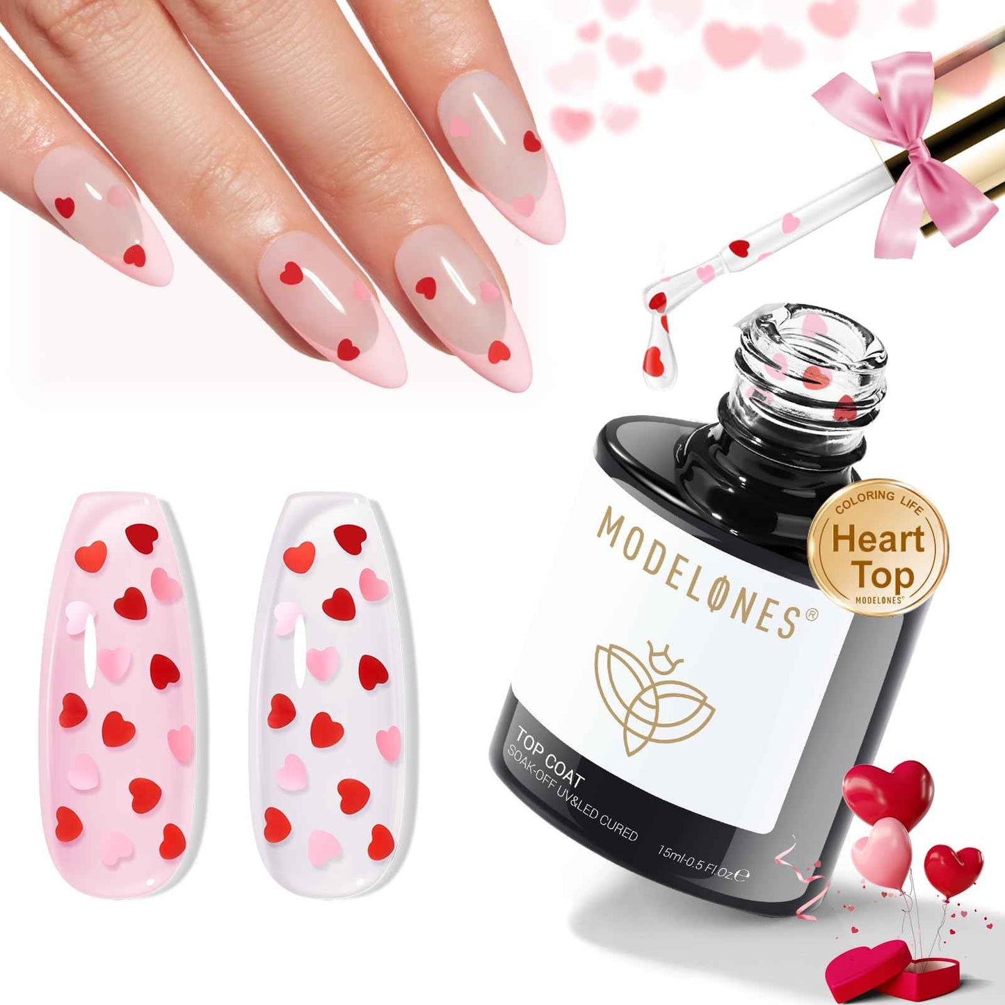 modelones Gel Top Coat, 15ml No Wipe Gel Nail Polish High Gloss Top Coat Shiny Long Lasting Clear Top for Acrylic Nails, Need U V/LED Lamp for Home DIY Gift Spring Easter's Manicure Salon