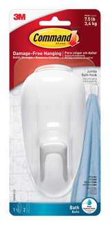 Command Bathroom Hook with Water-Resistant Strips, 1-Hook, 2-Strips, Organize Damage-Free