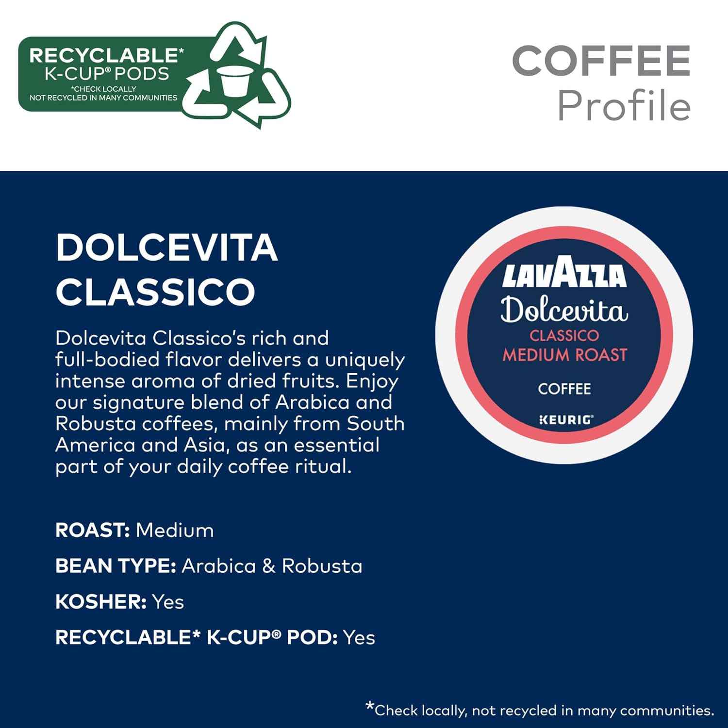 Lavazza Dolcevita, Single-Serve Keurig K-Cup Pods, Medium Roast Coffee