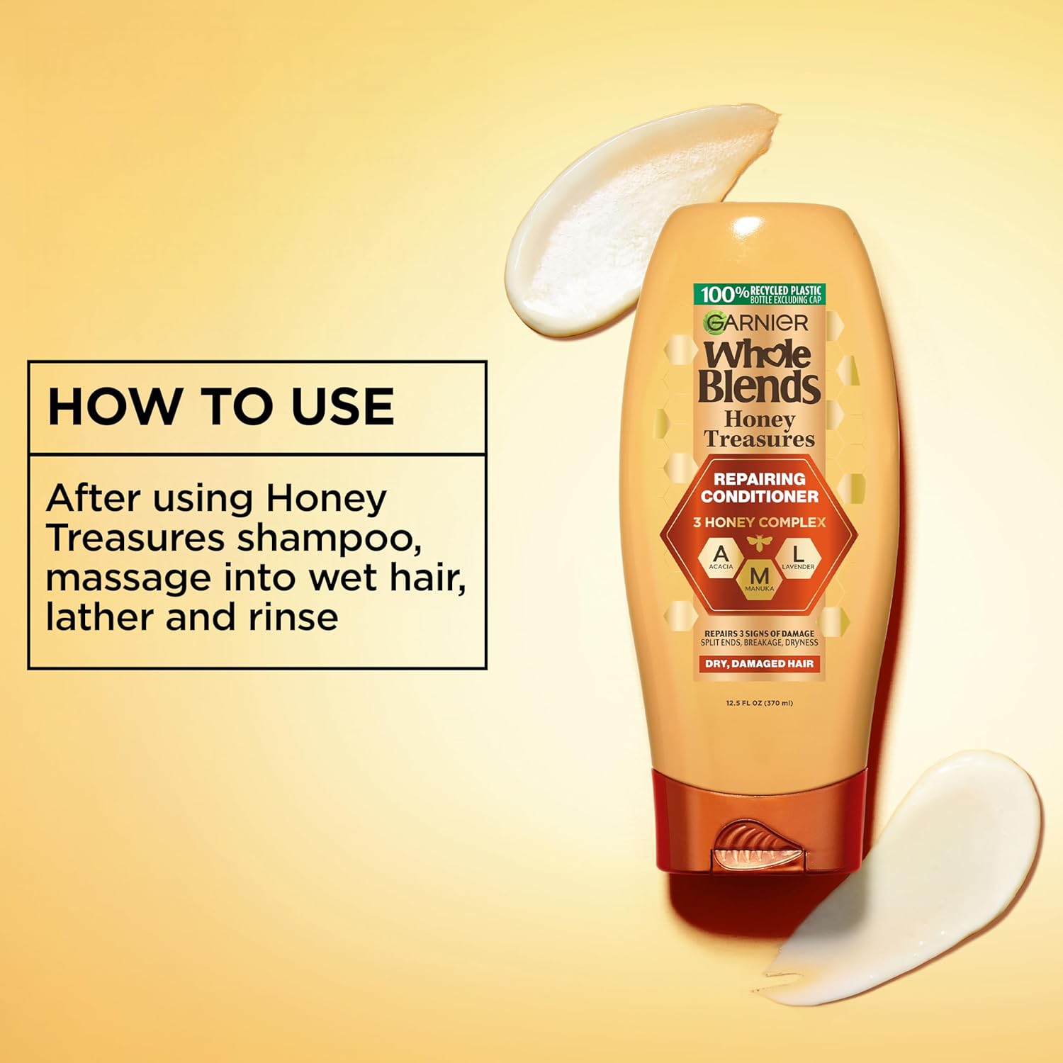 Garnier_Whole_Blends_Honey_Treasures_Repairing_Conditioner,_Hair_Repair_Formula_for_Dry,_Damaged_Hair_with_Acacia,_Manuka,_and_Lavender_Honeys,_26.6_Fl_Oz_(Packaging_May_Vary)