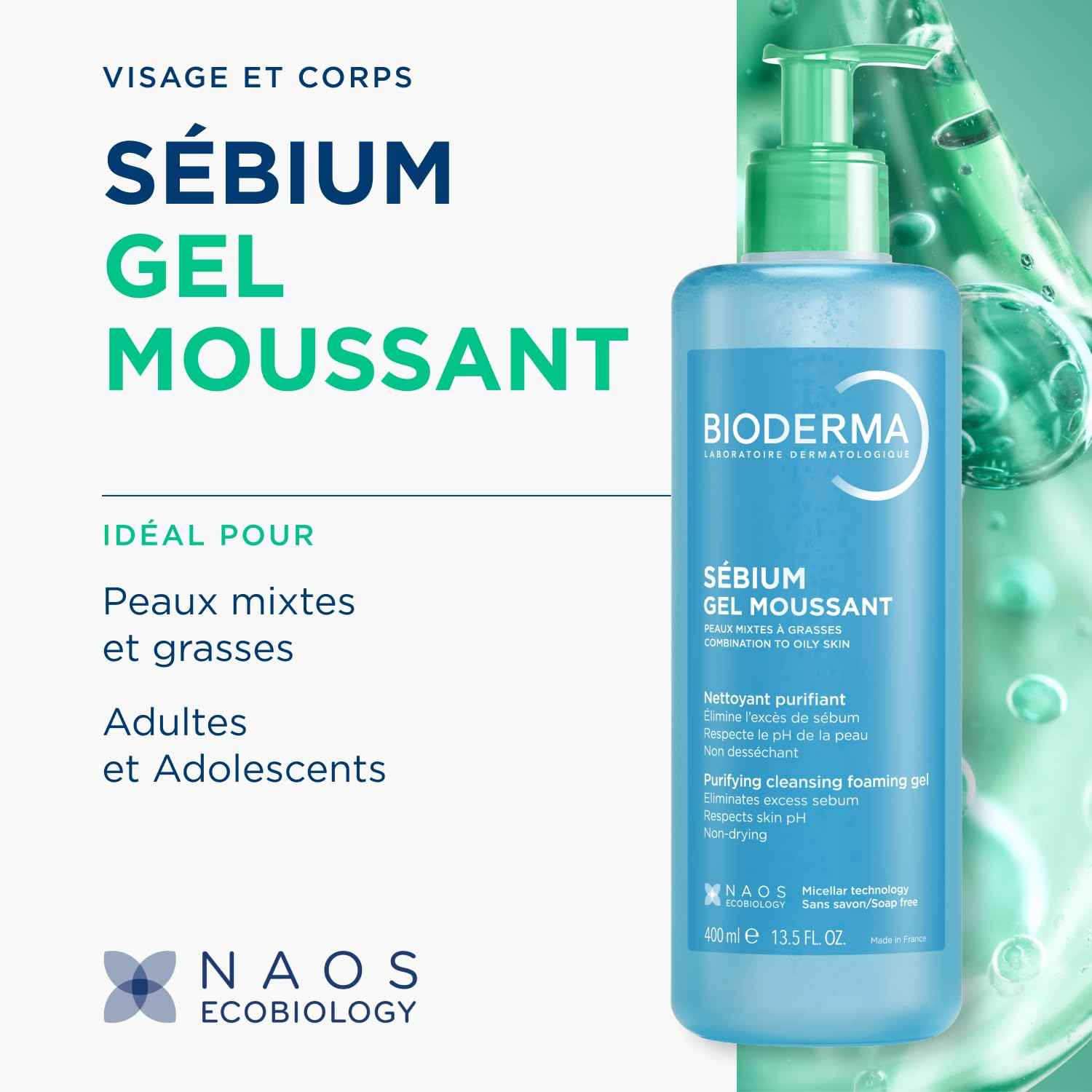 Bioderma - Face Cleanser - Sébium - Makeup Removing Cleanser - Skin Purifying - Face Wash for Combination to Oily Skin