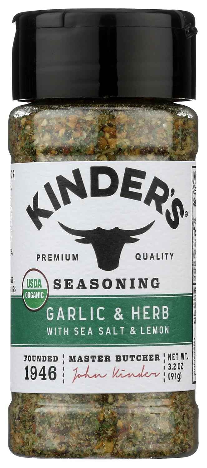 Kinders Organic Garlic Herb Sea Salt & Lemon Seasoning, 3.2 OZ
