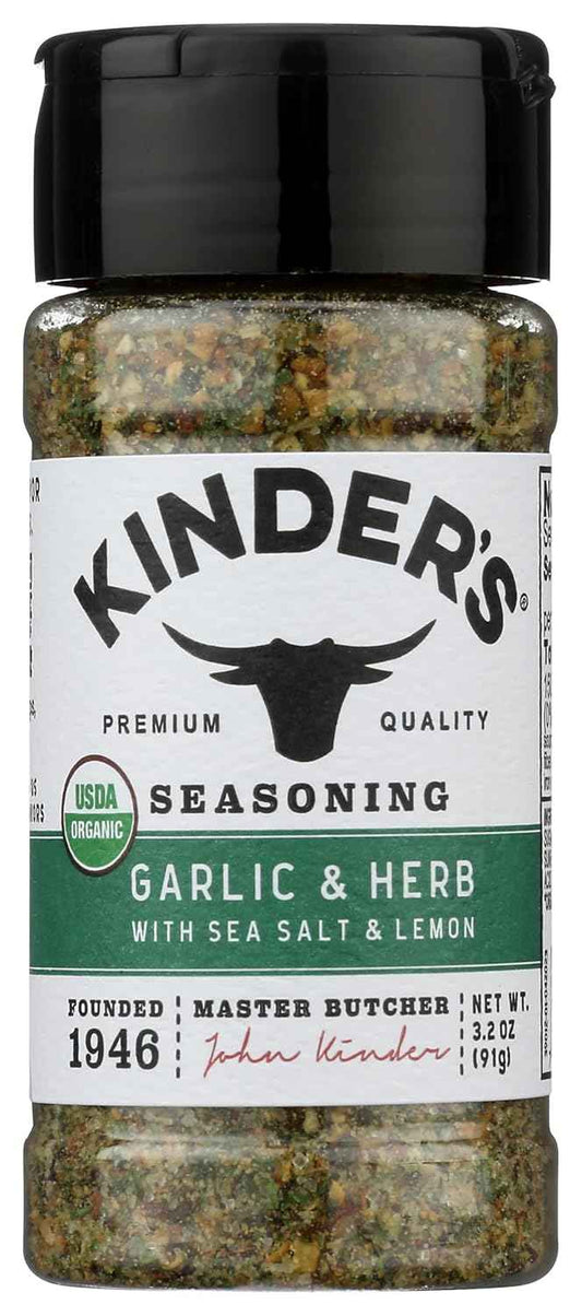 Kinders Organic Garlic Herb Sea Salt & Lemon Seasoning, 3.2 OZ