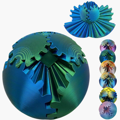 Gear Ball 3D Printed Spin Ball Cube Fidget Toys, Gear Sphere Fidget Toy, GearSphere Desk Toy Stress Fidget Balls, Fidgets Spinners for Adults &amp;amp; Kids Anxiety Relaxing (Laser Green Blue, 3.1 Inch)