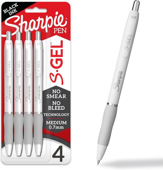 Sharpie_S-Gel_Pens,_Medium_Point_(0.7mm),_Pearl_White_Body,_Black_Ink,_4_Count_-_Ideal_for_Writing,_Journaling,_Drawing,_Coloring,_Note-Taking,_College_Supplies