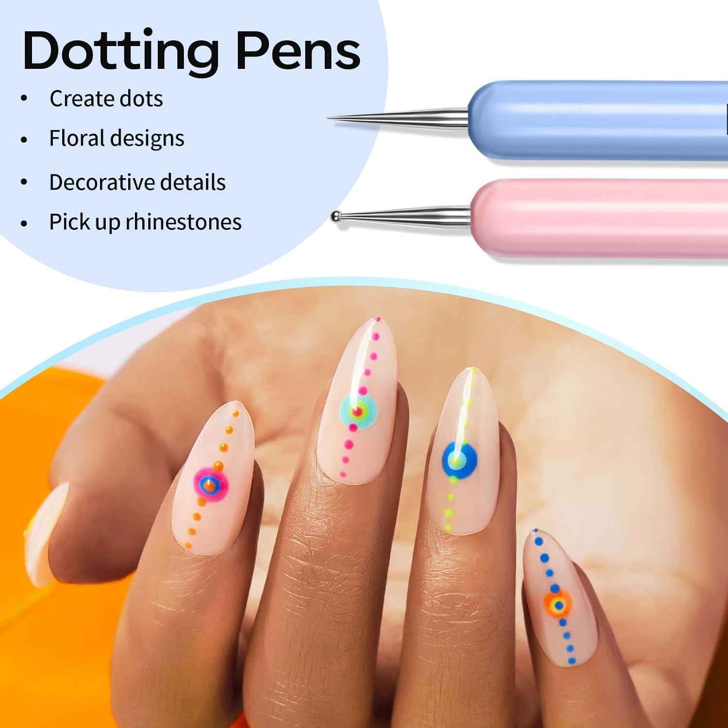 Modelones Set, Nail Brush kit Gel Polish, Extension Gel, Liner, Clean up, Carving, Apex Building, Dotting Pens Professional Tools for Drawing Painting 3D Design Salon & DIY Use