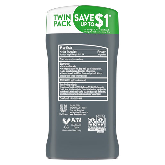 Dove_Men+Care_Extra_Fresh_Men's_Antiperspirant_Deodorant_Stick_Extra_Fresh_Twin_pack_With_72-hour_sweat_&_odor_protection_with_1/4_Moisturizing_Cream_&_Long-lasting_Citrus_Scent_2.7_oz